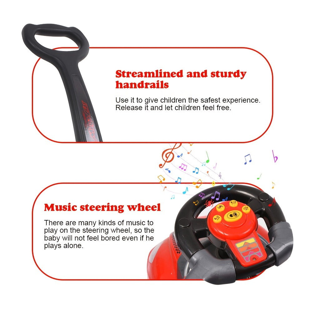 3-in-1 Kids Ride-On Push Car - Ride-on, walker and push-cart modes with music