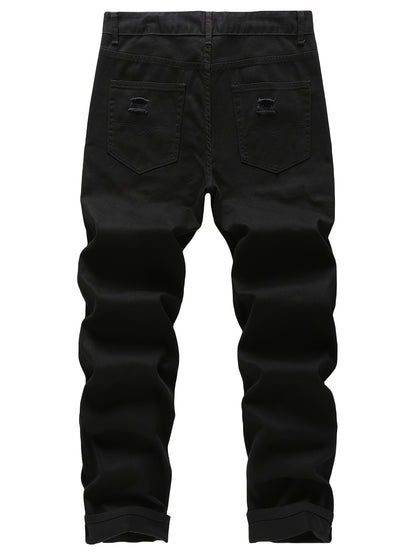 Men's Non-Stretch Ripped Tapered Denim Jeans - Distressed Streetwear Pants with Tapered, Ripped Hem & Flag Suitable for - Wear, Machine Washable Regular Fit for Urban Fashion and Casual Outfits