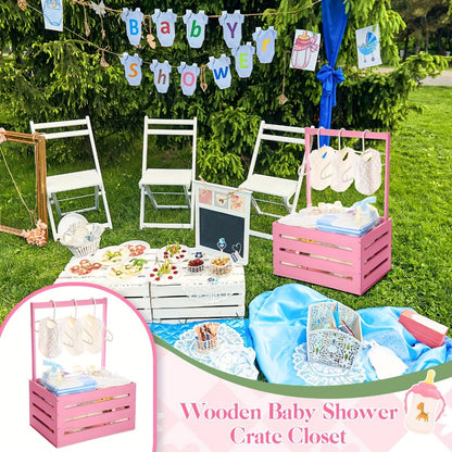 Wood Baby Shower Gift Basket - Handled Solid Wood Crate