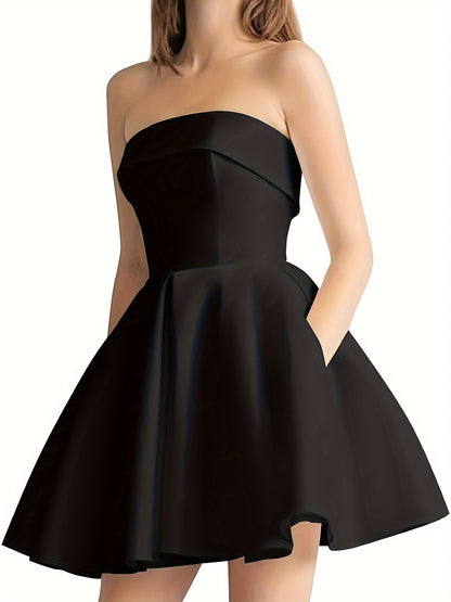 Satin Homecoming Dresses for Teens 2024 Strapless Short Prom Dress A-Line Formal Cocktail