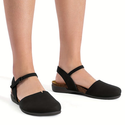 Women' Adjustable Strap Flat Sandals - Low Heel Closed-Toe Round Toe Shoes Suitable for Work, Daily Wear & Casual - Soft Cushioned Insole & Tape Strap - Ideal Gift for Mom, Daughter, Women Shoes