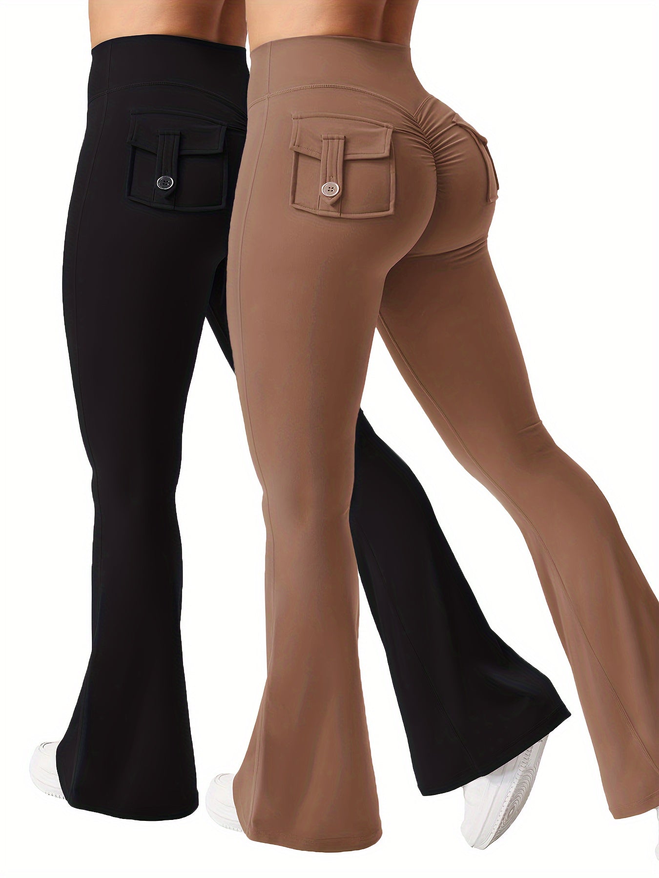 Two Piece Set Combination New Women's Casual Trumpet Yoga Pants Training Trumpet Pants High Waisted Work Clothes Belt Pocket Sportswear