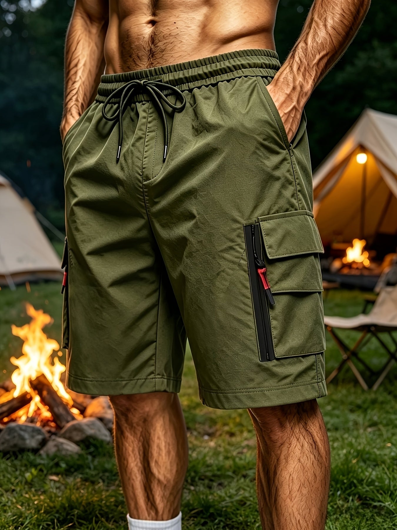 Men's 4pcs Quick Dry Cargo Shorts, High Quality Multi-Pocket Outdoor Shorts, Elastic Waist Utility Shorts for Hiking, Camping & Daily Wear, Lightweight Breathable Fabric