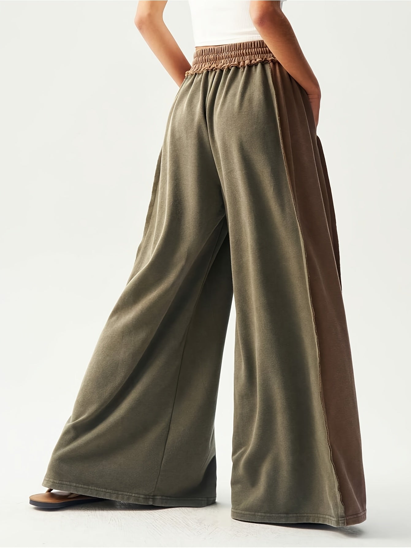 BOHO Women'S Casual Patchwork Multicolor Loose Wide-Leg Washed Pants
