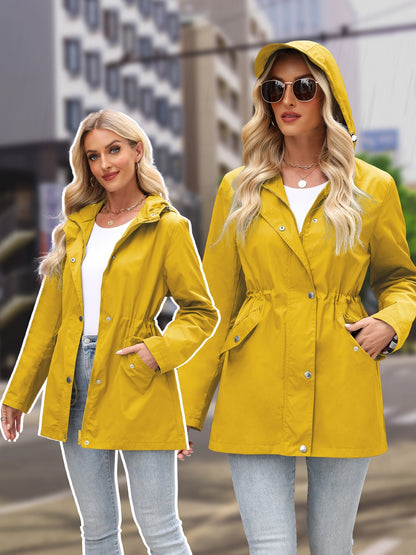 Women'S Lightweight Raincoat - Breathable Windbreaker Jacket With Adjustable Hood, Stylish Trench Coat For Outdoor & Work, Machine Washable, X-Shape Design