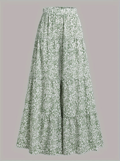 Women'S Summer Floral Print Wide-Leg Pants with Elastic Waist - High-Waisted, Flowy Design, White & Black Leaf Pattern, Perfect for Vacation or Casual Outings, Vacation Outfit | Floral Print Pants | Texture