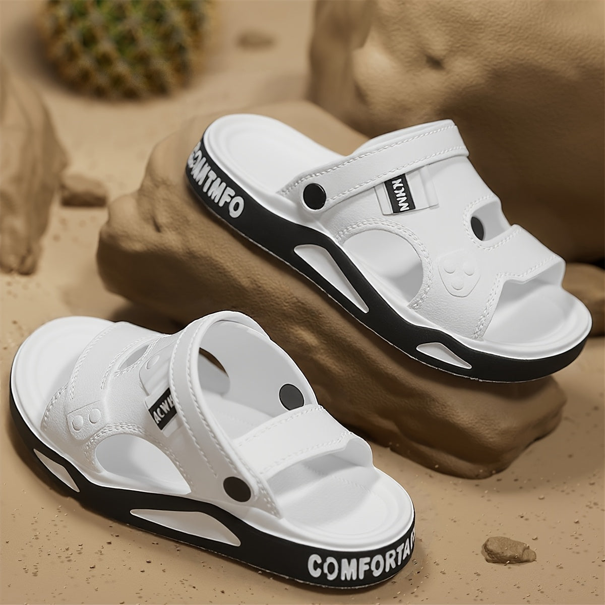 [Breathable Non-Slip Slides] Breathable Non-Slip Men's Summer Slides - EVA Material Geometric Design Beach & Indoor Sandals