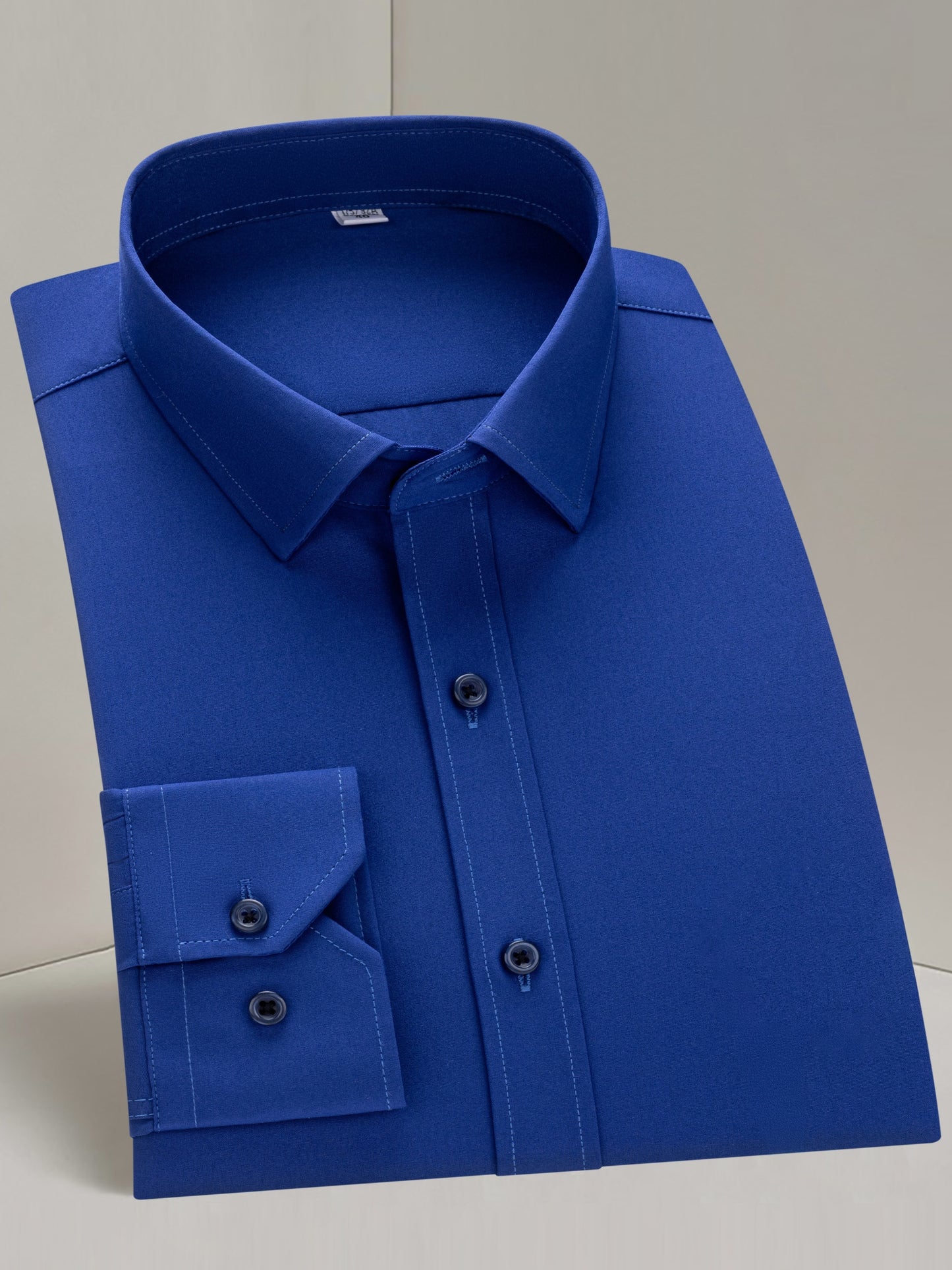 Men'S Long Sleeve Solid Color Business Dress Shirt, Elegant Collar, Stretch Fabric, Regular Fit, Single Button Front, Casual Outwear, Adult Sizes, Woven