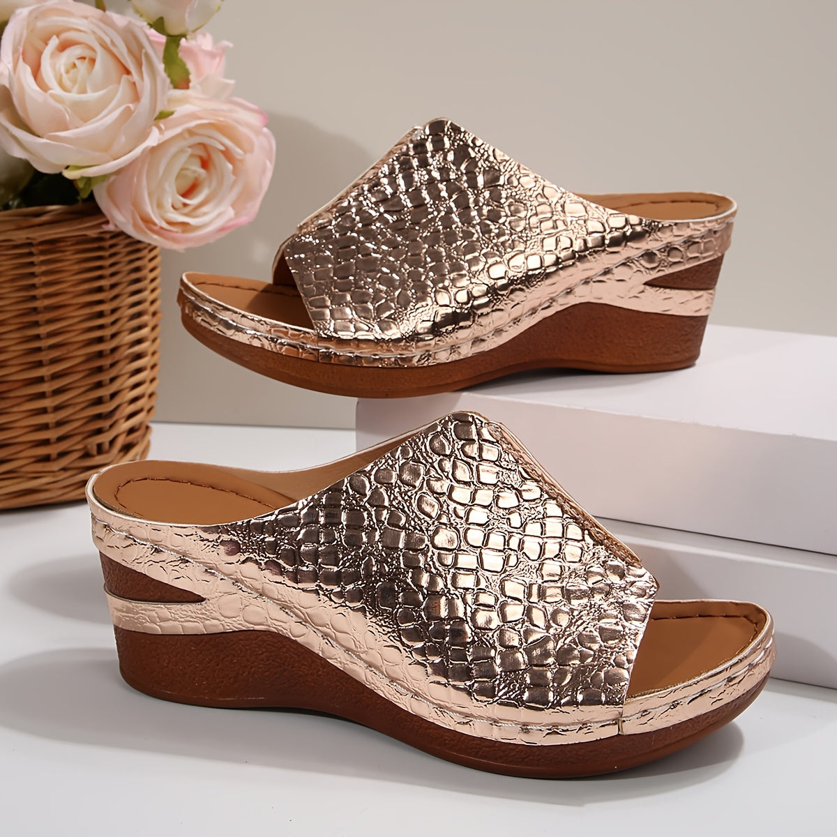 Comfortable And Stylish Slip-On Sandals For Women, Perfect For Both Indoor And Outdoor Use, Featuring A Round Toe Design, Ideal For Casual Wear And Holidays With A Wedge Midsole, Sandals For Women Summer, Womens Sandals, Womens Shoes
