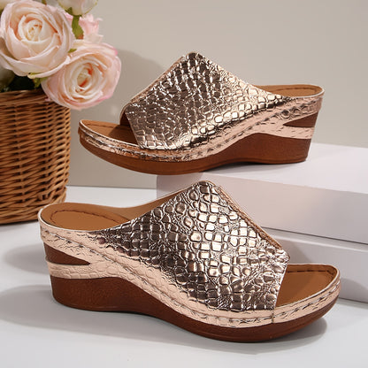 Comfortable And Stylish Slip-On Sandals For Women, Perfect For Both Indoor And Outdoor Use, Featuring A Round Toe Design, Ideal For Casual Wear And Holidays With A Wedge Midsole, Sandals For Women Summer, Womens Sandals, Womens Shoes