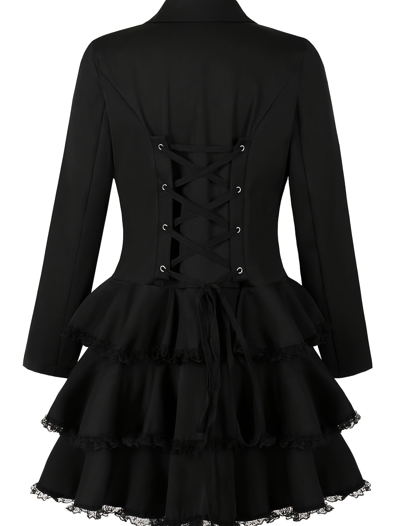 Women's Black Lace Ruffle Dress - product view 10