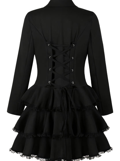 Women's Black Lace Ruffle Dress - product view 10