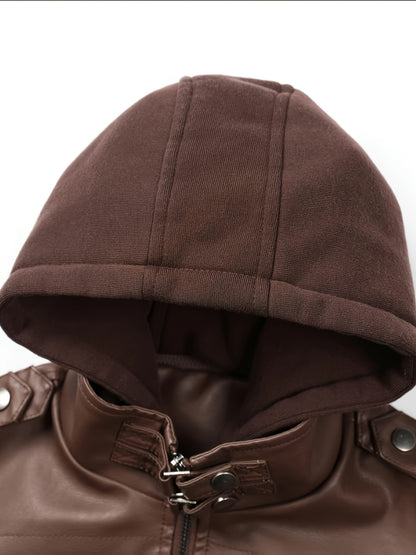 Women'S Faux Leather Jacket Hooded Autumn And Winter Faux Leather Jacket Women'S Faux Leather Jacket