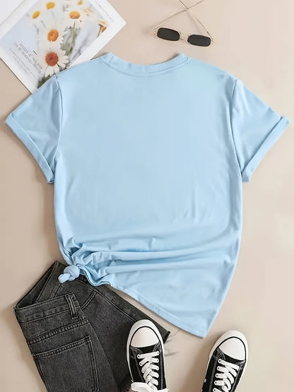 Women'S Casual T-Shirt, Printed with "Patience is Worn Out" Letter Pattern, Short Sleeve Round Neck Design, Suitable for All Seasons, Fabric, Fiber, - Fashionable and Comfortable Clothing
