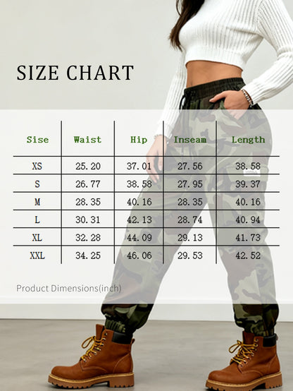 Women'S Lightweight Quick-Dry Camo Cargo Pants - Tapered Leg Elastic Drawstring Waistband Breathable Tactical Pants