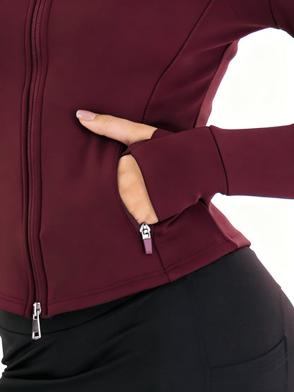 Workout Jackets for Women Full Zip Up Cropped Athletic Long Sleeve Lightweight Slim Fit Running Tops with Pockets