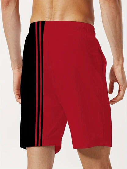 Red and Men's 2pcs Package, Casual Crew Neck Long-sleeved T-shirt and Drawstring Sweatpants, Jogging Pants, Suitable for Summer and Autumn, Men's Clothing, PLUS SIZE