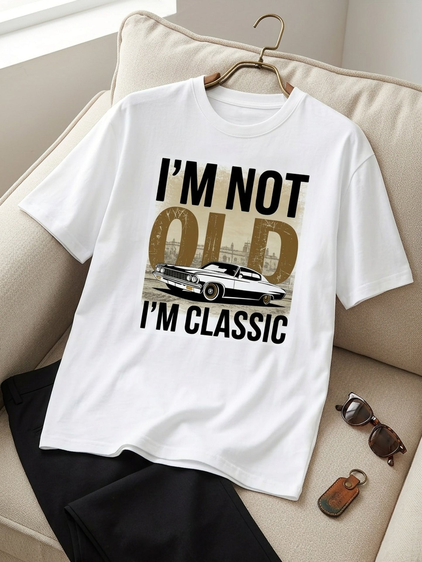 (I'M Not Old) + (I'M a Classic) Retro Style Plus-Size Men'S T-Shirt, American Classic Retro Themed T-Shirt, a Fun T-Shirt (Self-Deprecating Age + Retro Sentiment)