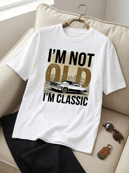 (I'M Not Old) + (I'M a Classic) Retro Style Plus-Size Men'S T-Shirt, American Classic Retro Themed T-Shirt, a Fun T-Shirt (Self-Deprecating Age + Retro Sentiment)