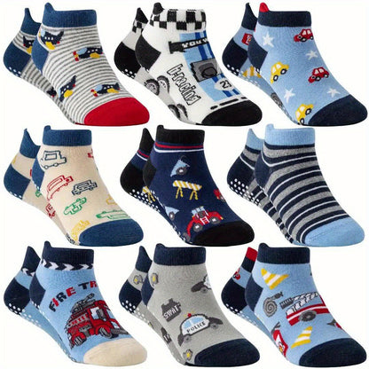 9/18 Pairs Of Baby Boys Toddlers Grips Socks Kids Non Slip Anti Skid Ankle Car No Show Socks With Grippers Gift Socks