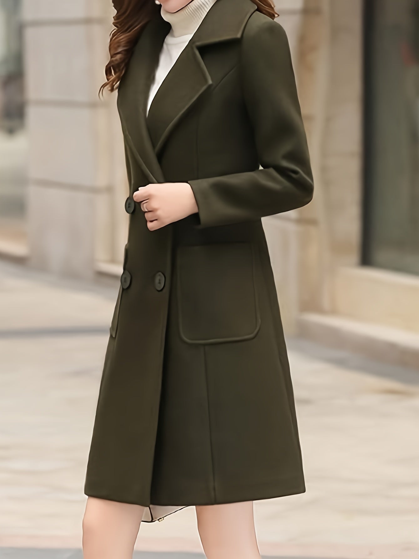 Mid-Length Coat for Women Featuring a Double-Breasted Lapel Design, Perfect for Winter