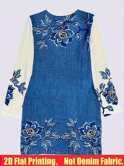 2D Flat Printing, Not Denim Fabric Women'S Slit Dress, Dress, Youthful Dress, Low-Cost Dress, Elegant Unique Dress, Elegant Event Dress, Casual Elegant Dress