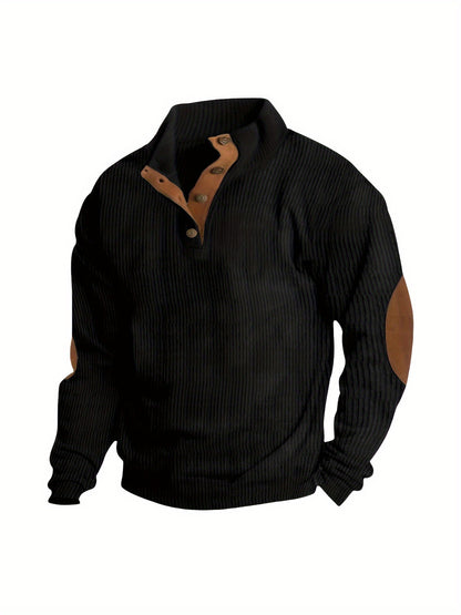 Men'S Autumn And Winter Outdoor Loose Jacket, Corduroy Casual Stand Up Collar, Long Sleeved Button Hoodie, Men'S