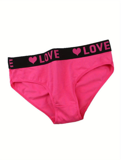 6pcs Seamless Women'S Underwear, Simple Letter Love Pattern, Comfortable Stretch Fabric Lingerie in Red, Black, Blue, Pink, Green, Beige