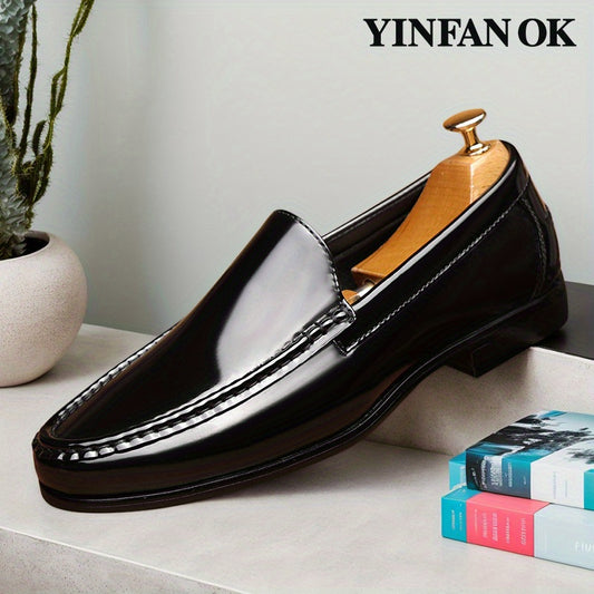 Men's Business Formal Office British Style Slip-on Loafers, One-step Lazy Shoes, Comfortable and Wear-resistant Rubber Sole Casual Shoes.