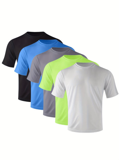 5-Pack Men's Quick-Dry Crew Neck short sleeves T-Shirts, Moisture Wicking, UPF 50+ Sizes S-3XL