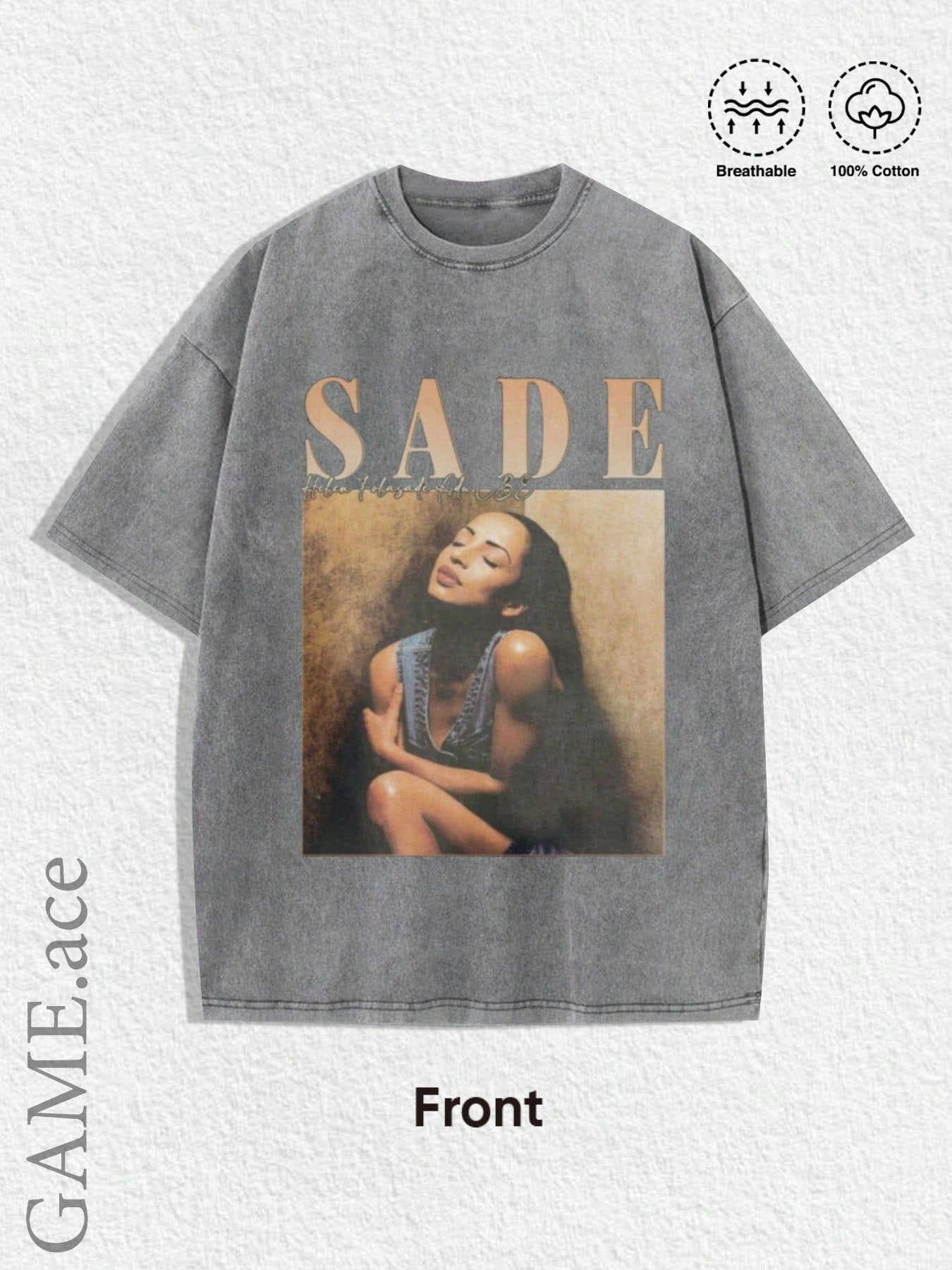 1 Summer Top, Y2K Swag T-shirt, Retro Sade Pattern T-shirt - Bohemian Retro Music Band T-shirt, Black and Golden Print, Spring/Summer/Autumn Men'S Wear, Regular Fit Shirt