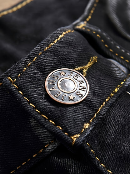 Stylish And Modern Water-Washed Ripped Denim Shorts for Men, Featuring Casual Straight Fit And Embroidered Patches, Perfect for Summer Wear