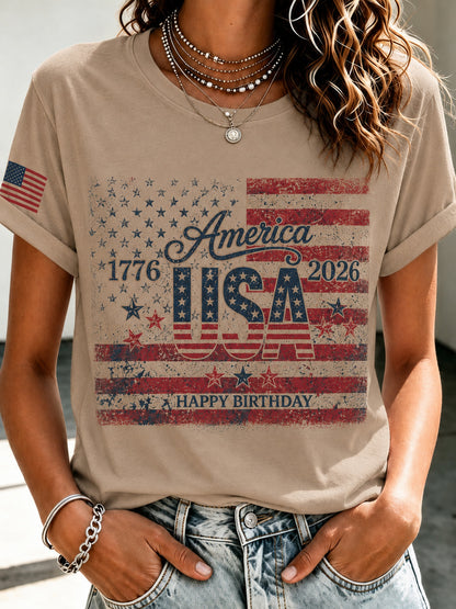 Nixeci Men's Cotton American Flag T-Shirt, Vintage Stars and Stripes Graphic Crewneck Tee, Soft Short Sleeve Summer Casual Shirt for Father's Day, Independence Day, Game Day Gifts