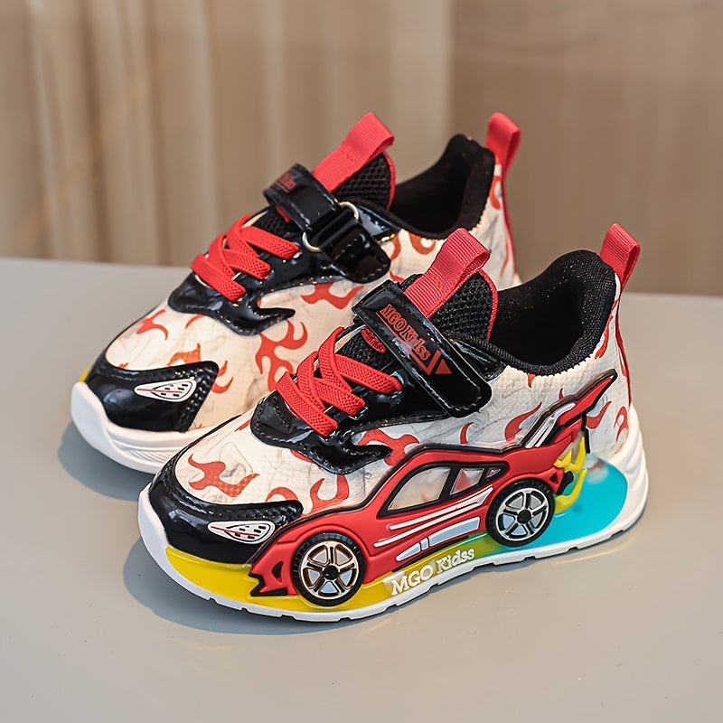 New Cartoon Car LED Light-Up Kids Sports Shoes, Non-Slip PVC Sole, All-Season Athletic Casual Shoes for Boys And Girls Ages 3-6.