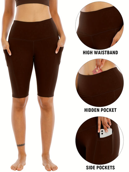 6pcs Set Of Women's Cycling Shorts with Pockets, High Waist Belly-closing Exercise Yoga Running Fitness Tennis Shorts Large Size Sports Shorts