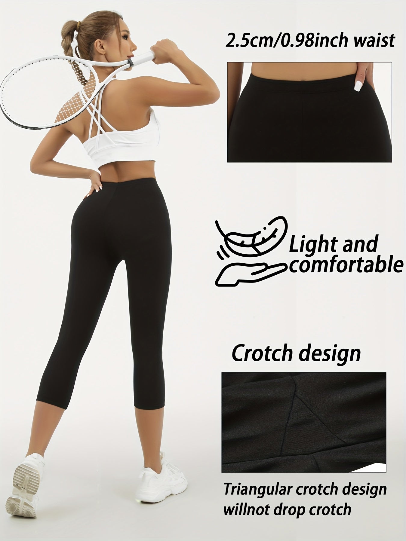 5 Pack Women's High-Elastic Capri Workout Leggings - Opaque Tight-Fit Athletic Pants, Non-See-Through Gym Running Yoga Pants Suitable for Spring/Summer/Fall - Machine Washable Solid Color Capri Length (7/8) Pants