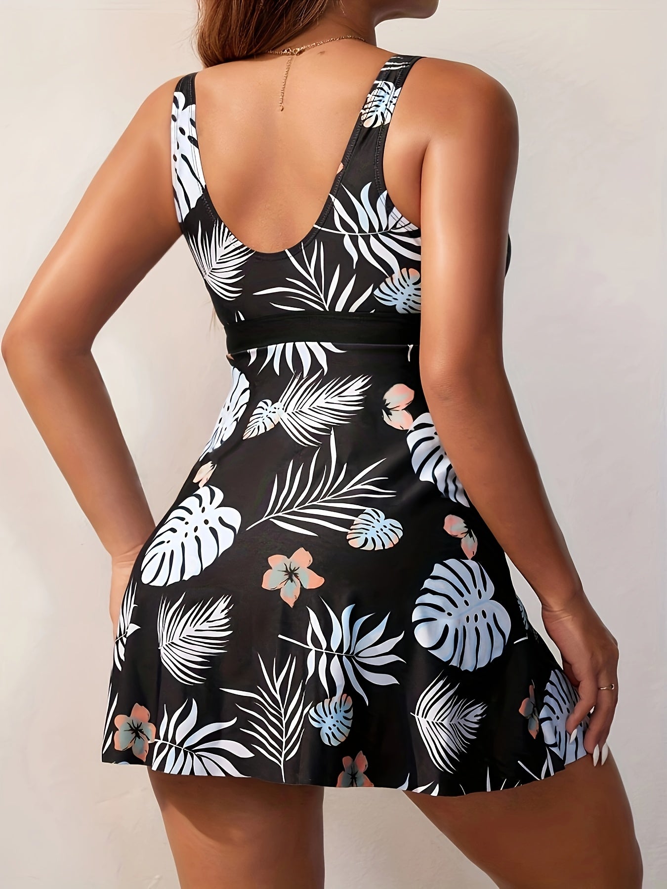 Women's Tankini Bathing Suits Tummy Control Swim Dress High Waist Printing Swimsuits