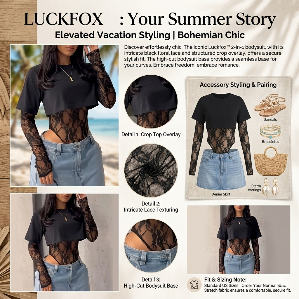 Long-sleeve Irregular T-shirt Top, Lace Jumpsuit for Women, Round Neck, Summer Fashion, Women's Streetwear, Y2K Lace Patchwork, Perfect for Music Festivals, Brunches, Date Nights, and Nightclubs