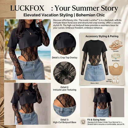 Long-sleeve Irregular T-shirt Top, Lace Jumpsuit for Women, Round Neck, Summer Fashion, Women's Streetwear, Y2K Lace Patchwork, Perfect for Music Festivals, Brunches, Date Nights, and Nightclubs