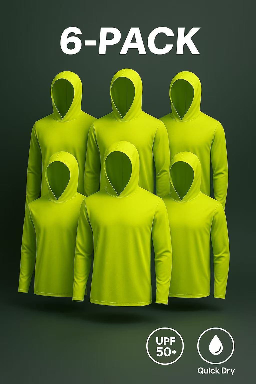 6 Packs Sun Protection Long Sleeve T-Shirts with Hood UPF 50+ Men's Hooded Quick Dry Breathable UV Athletic Shirts Rash Guards SPF UV for Hiking Fishing Swim Cycling Running