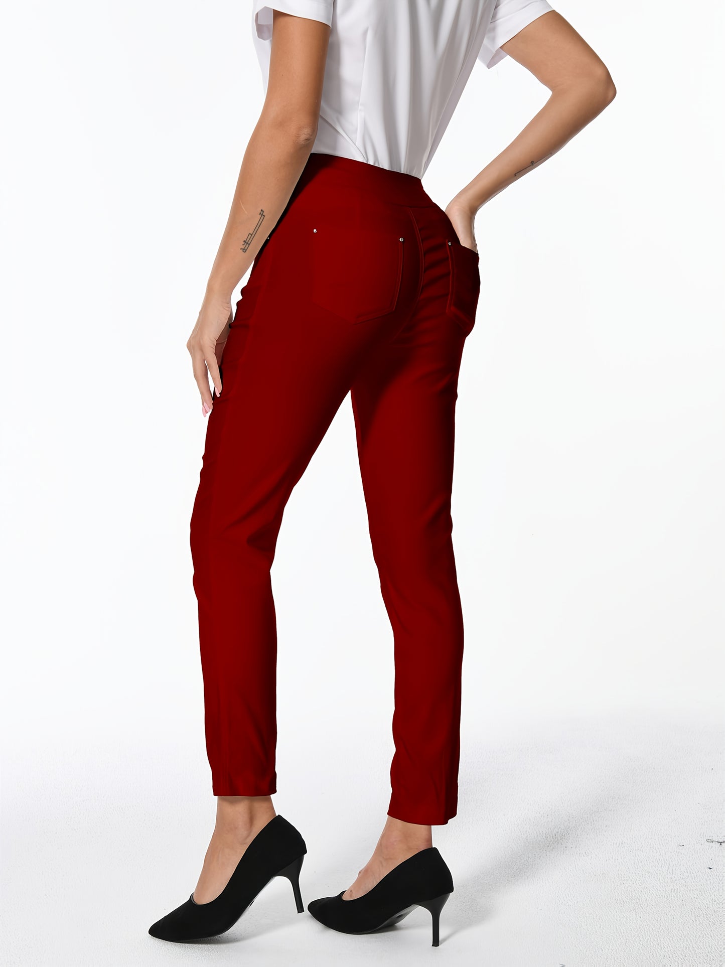 Women's High Waist Dress Pants Stretchy Straight Leg Slim Fit Work Slacks with 5 Pockets, Elegant Office & Casual Wear