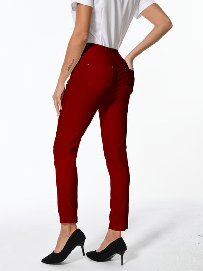 Women's High Waist Dress Pants Stretchy Straight Leg Slim Fit Work Slacks with 5 Pockets, Elegant Office & Casual Wear