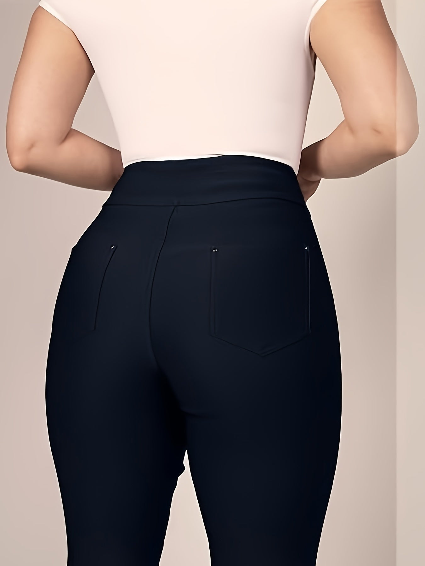 Slim Fit High-Waisted Pants for Women Featuring Five Pockets, Designed for Easy Pull-On Wear, Suitable for Work Or Casual Office Settings