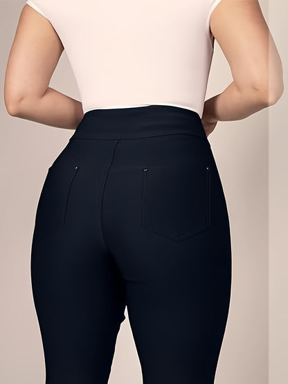 Slim Fit High-Waisted Pants for Women Featuring Five Pockets, Designed for Easy Pull-On Wear, Suitable for Work Or Casual Office Settings