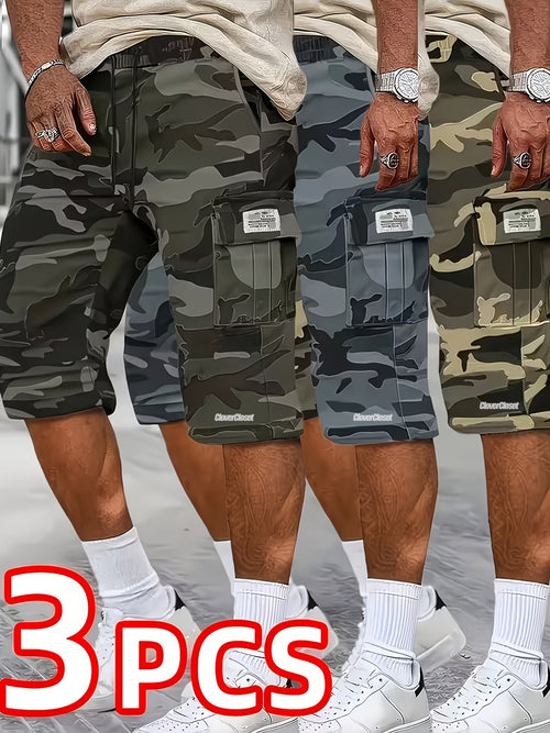3pcs of Summer Camouflage Workwear Shorts, Fashionable Street Tactical Camouflage Casual Shorts, Loose Large Pocket Work Shorts, Can Be Used As Gifts