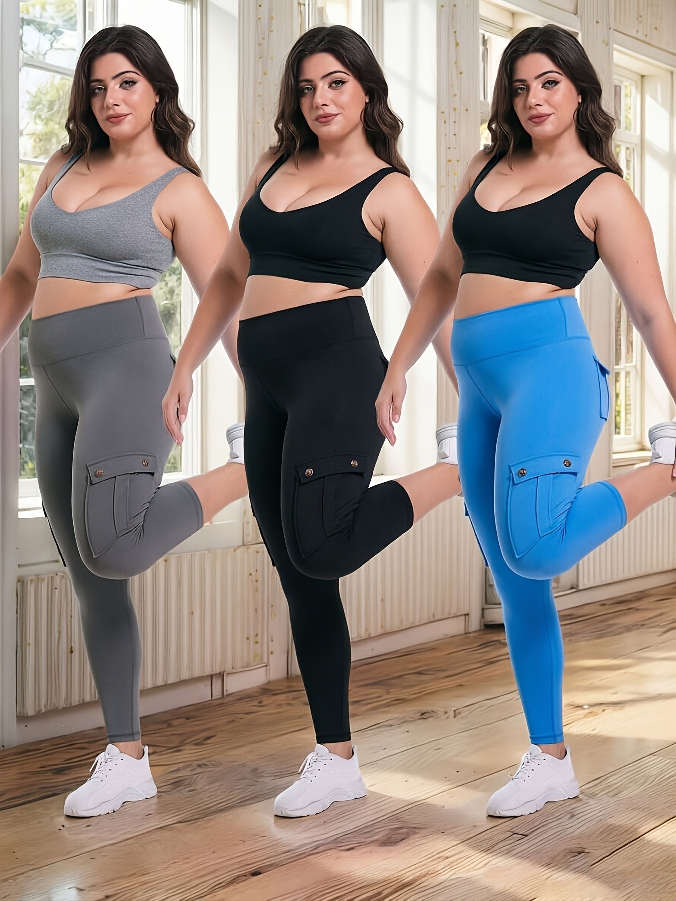 3-Pack High Waisted Cargo Yoga Pants With Slide Pockets - Tummy Control, 4 Pockets, Breathable 4-Way Stretch, Moisture Wicking, Perfect For Running, Gym & Yoga Lovers
