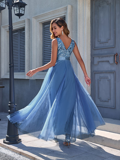 Women'S Dress Embroidery Design V-Neck Sleeveless Long Dress Wedding Dresses for Women for Engagement Wedding Evening Party Dancing Performance Date Daily Valentine'S Day New Year Various Occasions Mesh Long Dress