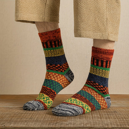5Pairs Man Warm Socks Christmas Thick Mid Tube Socks Retro Nordic Style Women Couple Socks One Size US5-10 9004