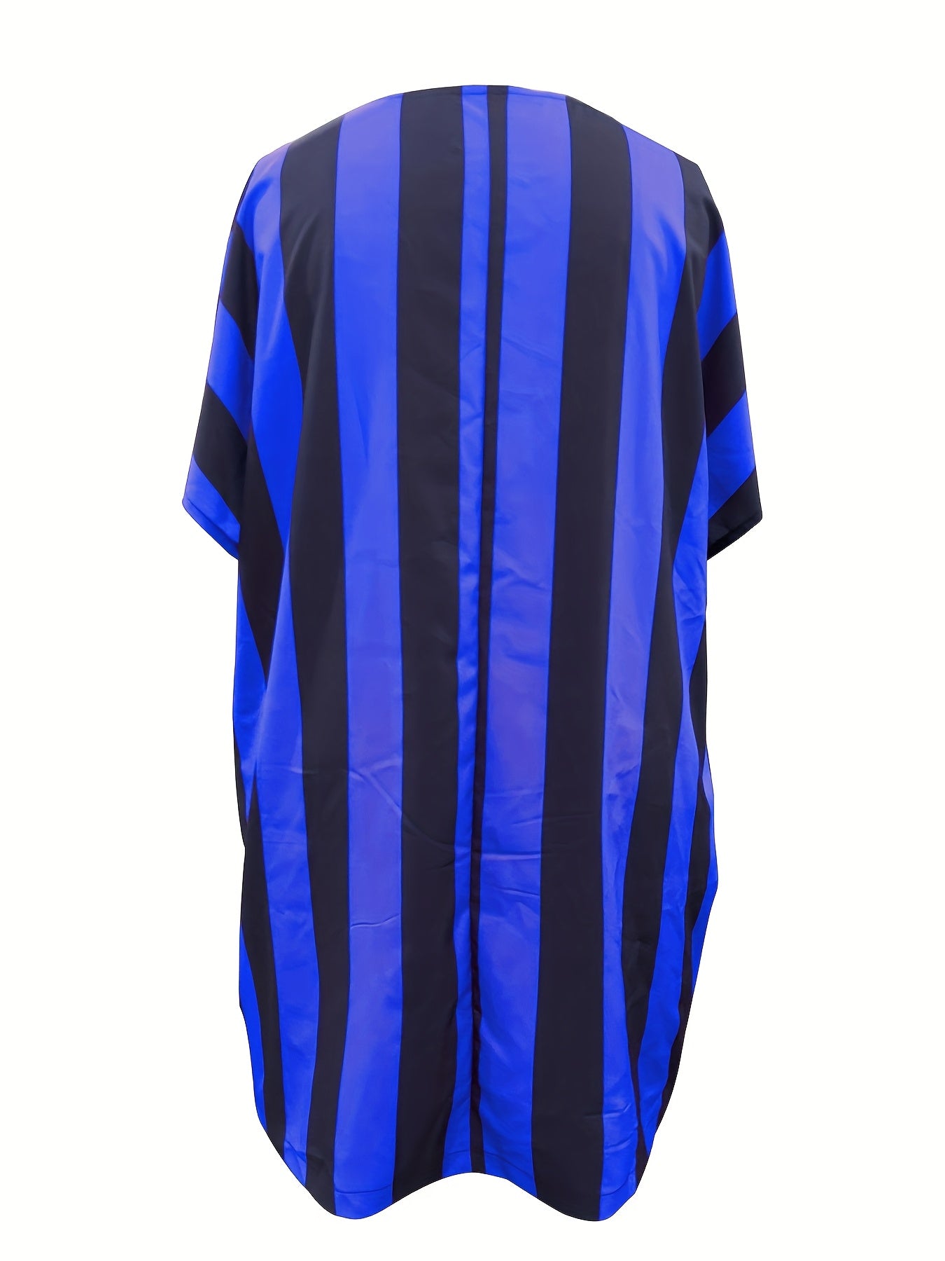 Fashion Striped Large Size Double Pocket Design Bat Sleeves Large Size Dress