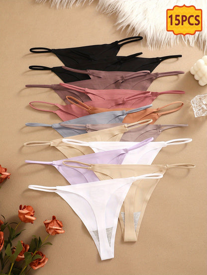 15pcs Seamless Thong Set, Sexy, Comfortable, Breathable, Skin Friendly Seamless Underwear, Suitable For Daily Commuting, Women'S Underwear And Underwear